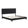 King Size Upholstered Platform Bed Frame With Linen Fabric Headboard, No Box Spring Needed, Wood Slat Support, Easy Assembly, Black Black Fabric