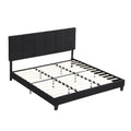 King Size Upholstered Platform Bed Frame With Linen Fabric Headboard, No Box Spring Needed, Wood Slat Support, Easy Assembly, Black Black Fabric