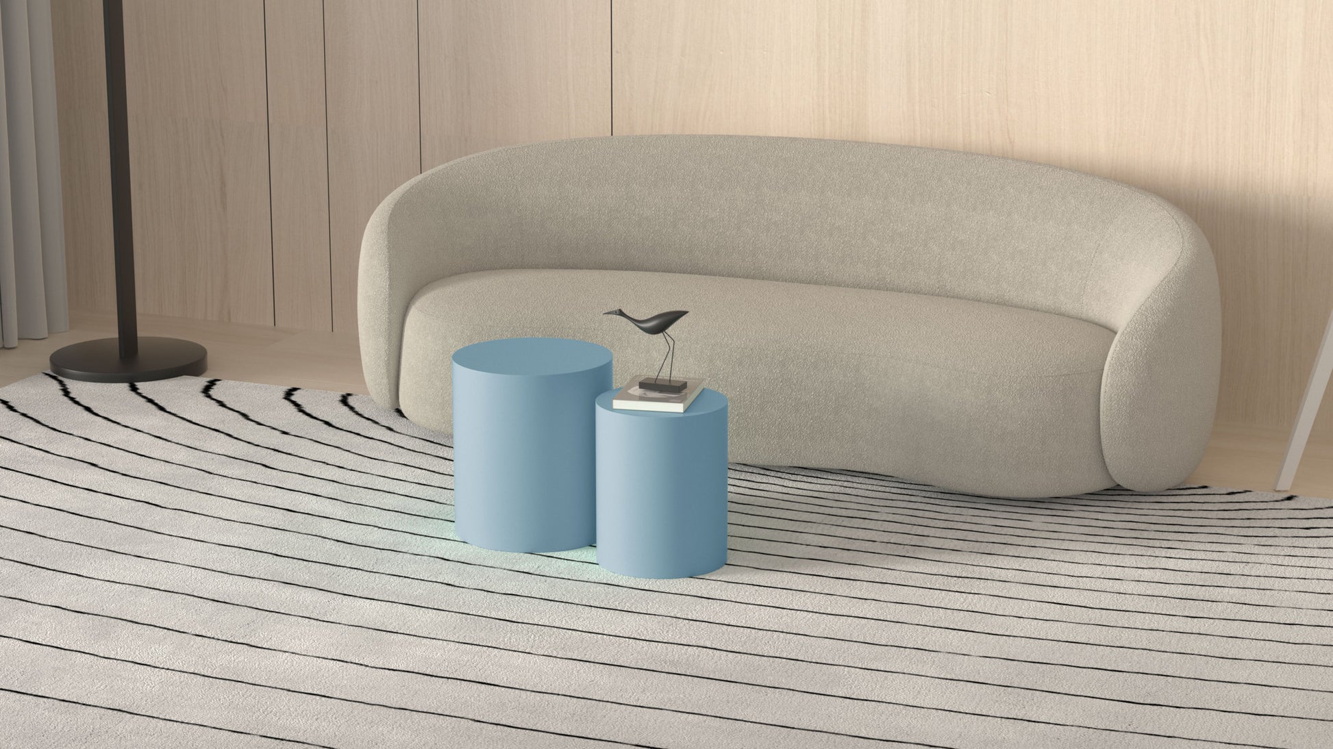 Upgrade Mdf Nesting Table Set Of 2, Mutifunctional For Living Room Small Space,No Need Assembly,Baby Blue Blue Mdf