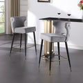 Contemporary Velvet Upholstered Counter Height Stool With Gold Tipped, Black Metal Legs, 22