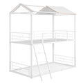 Twin Over Twin Bunk Bed Metal Bed With Half Roof, Guardrail And Ladder White White Metal