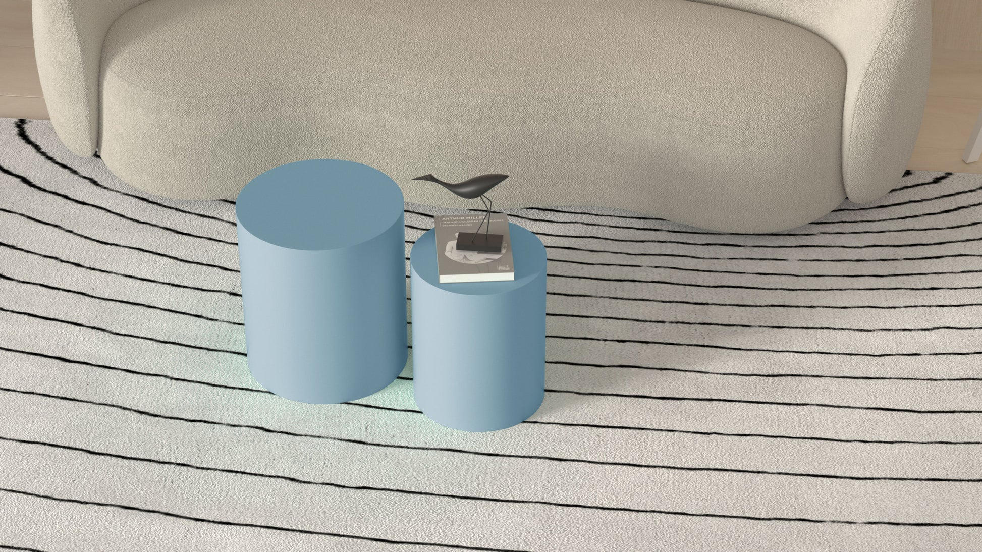 Upgrade Mdf Nesting Table Set Of 2, Mutifunctional For Living Room Small Space,No Need Assembly,Baby Blue Blue Mdf