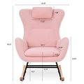 Rocking Chair Nursery, Teddy Upholstered Rocker Glider Chair With High Backrest, Adjustable Headrest & Pocket, Comfy Glider Chair For Nursery, Bedroom, Living Room, Offices, Rubber Wood, Pink Pink Polyester