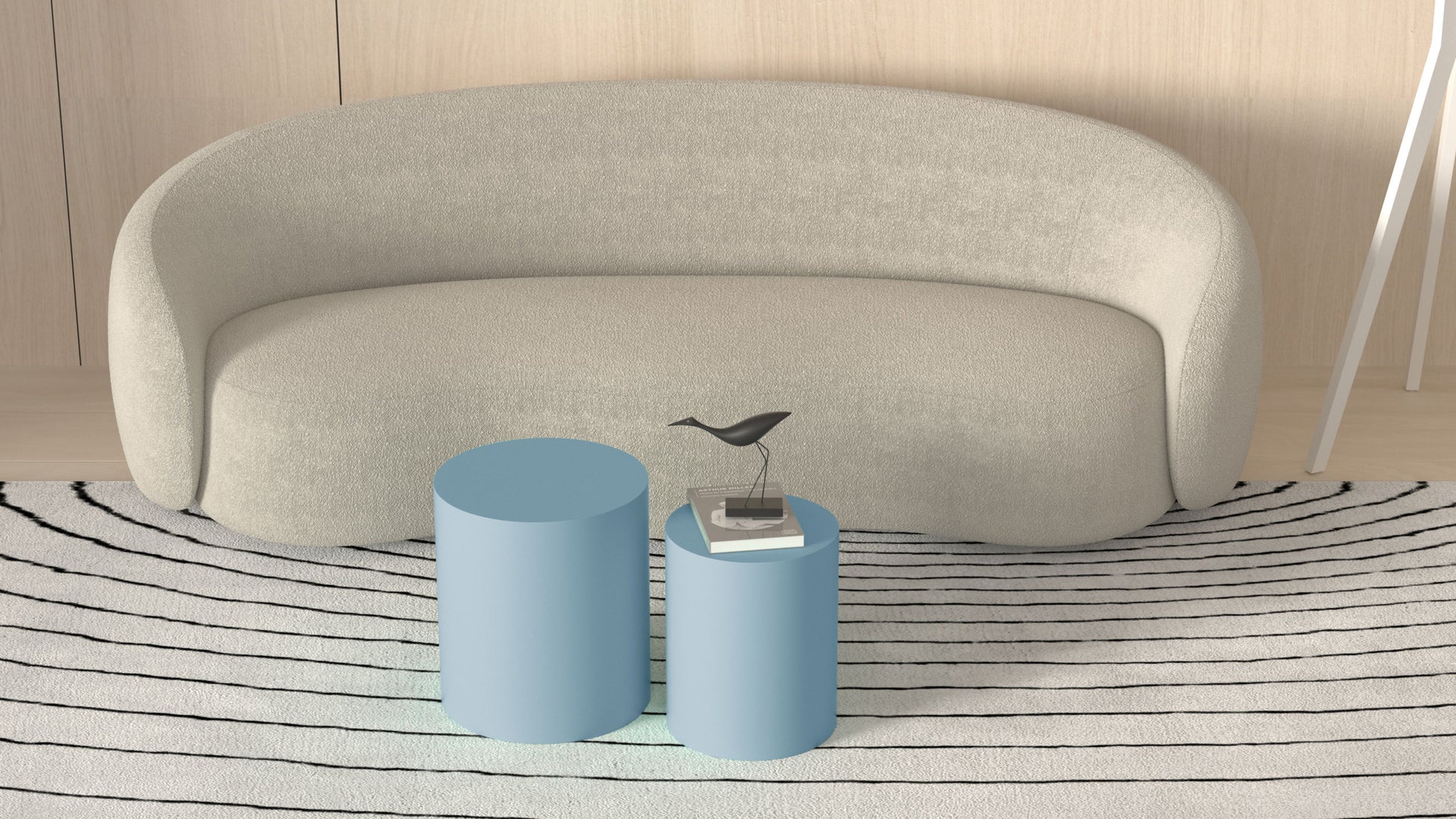 Upgrade Mdf Nesting Table Set Of 2, Mutifunctional For Living Room Small Space,No Need Assembly,Baby Blue Blue Mdf
