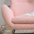 Rocking Chair Nursery, Teddy Upholstered Rocker Glider Chair With High Backrest, Adjustable Headrest & Pocket, Comfy Glider Chair For Nursery, Bedroom, Living Room, Offices, Rubber Wood, Pink Pink Polyester