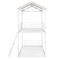 Twin Over Twin Bunk Bed Metal Bed With Half Roof, Guardrail And Ladder White White Metal