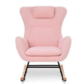 Rocking Chair Nursery, Teddy Upholstered Rocker Glider Chair With High Backrest, Adjustable Headrest & Pocket, Comfy Glider Chair For Nursery, Bedroom, Living Room, Offices, Rubber Wood, Pink Pink Polyester