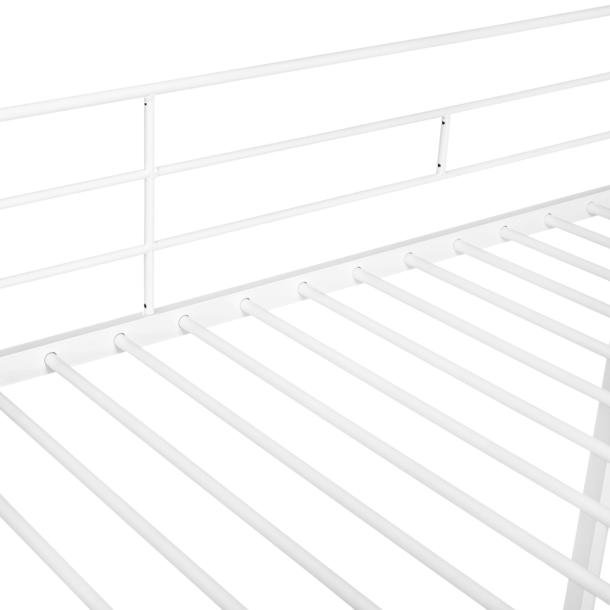 Twin Over Twin Bunk Bed Metal Bed With Half Roof, Guardrail And Ladder White White Metal
