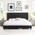 King Size Upholstered Platform Bed Frame With Linen Fabric Headboard, No Box Spring Needed, Wood Slat Support, Easy Assembly, Black Black Fabric