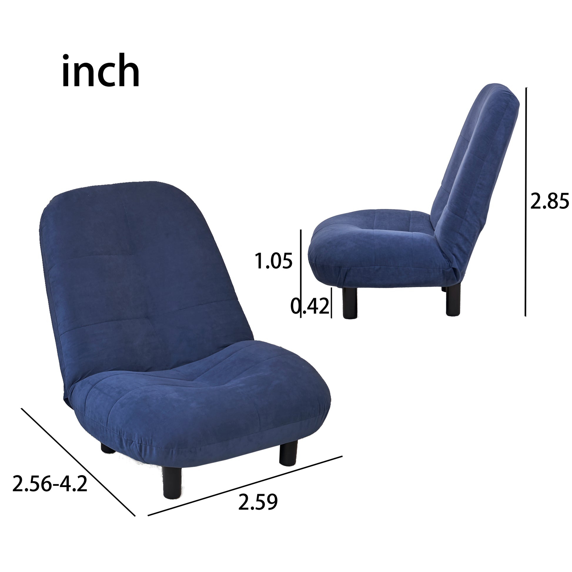 Single Sofa Reclining Chair Japanese Chair Lazy Sofa Tatami Balcony Reclining Chair Leisure Sofa Adjustable Chair Navy Blue Cotton Metal