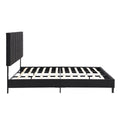 King Size Upholstered Platform Bed Frame With Linen Fabric Headboard, No Box Spring Needed, Wood Slat Support, Easy Assembly, Black Black Fabric