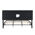 King Size Upholstered Platform Bed Frame With Linen Fabric Headboard, No Box Spring Needed, Wood Slat Support, Easy Assembly, Black Black Fabric