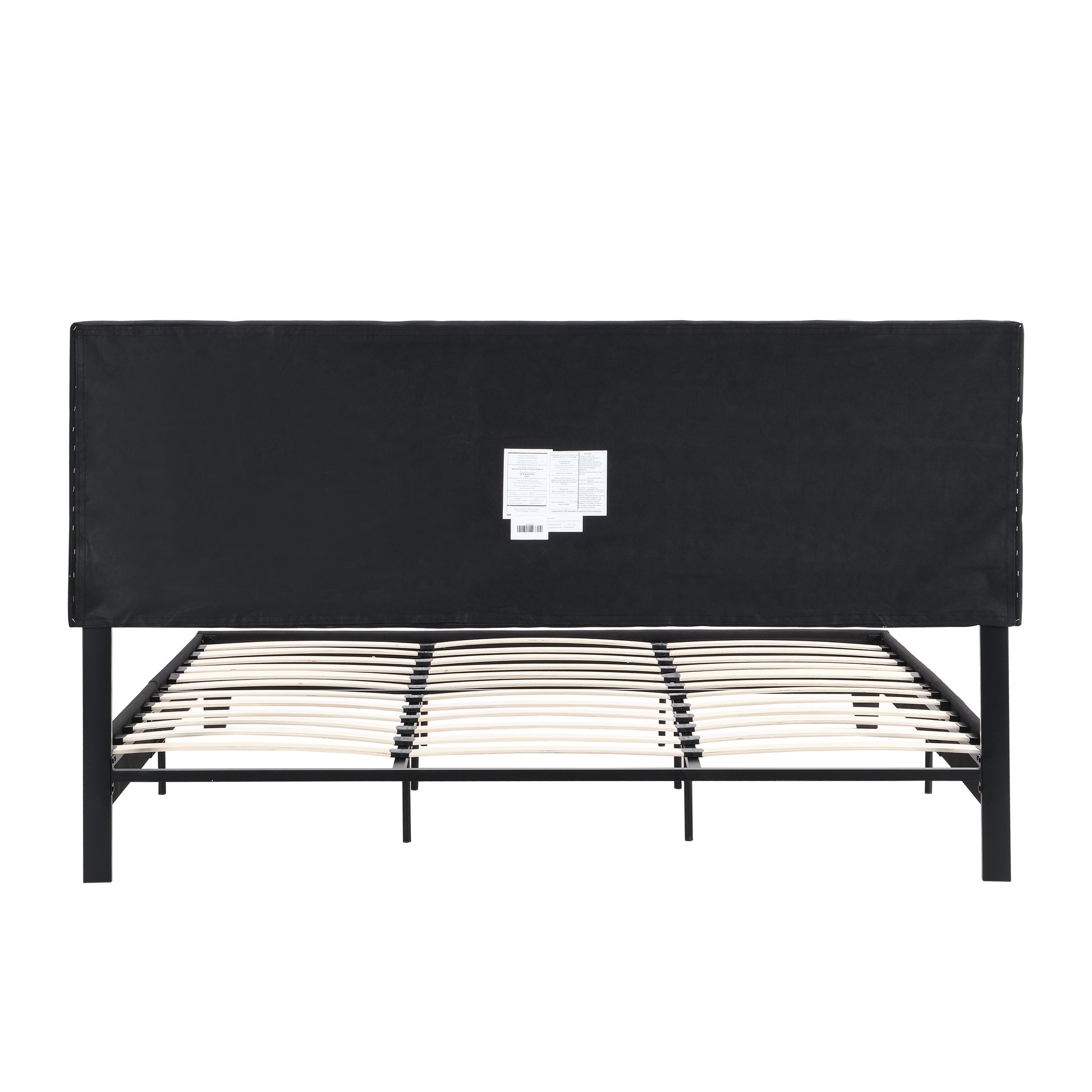 King Size Upholstered Platform Bed Frame With Linen Fabric Headboard, No Box Spring Needed, Wood Slat Support, Easy Assembly, Black Black Fabric