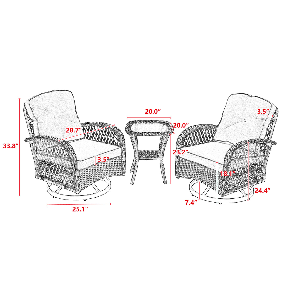 3 Pieces Outdoor Swivel Rocker Patio Chairs, 360 Degree Rocking Patio Conversation Set With Thickened Cushions And Glass Coffee Table For Backyard, Navy Blue Navy Blue Steel