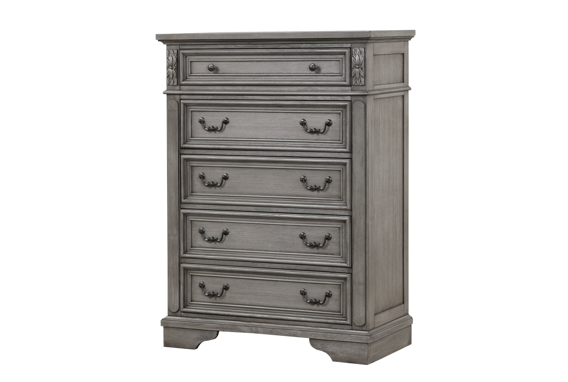 Grace Traditional Style Queen 5 Pc Bedroom Set Made With Wood In Rustic Gray Box Spring Required Queen Gray Wood 5 Piece Set Bedroom Bed Included,Chest Included,Dresser Included,Mirror Included,Nightstand Included Traditional Solid Wood Mdf Cotton Tufted