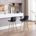 26 Inch Set Of 2 Bar Stools,With Chrome Footrest Velvet Fabric Counter Stool Golden Leg Simple Bar Stool,Black Black Foam Fabric