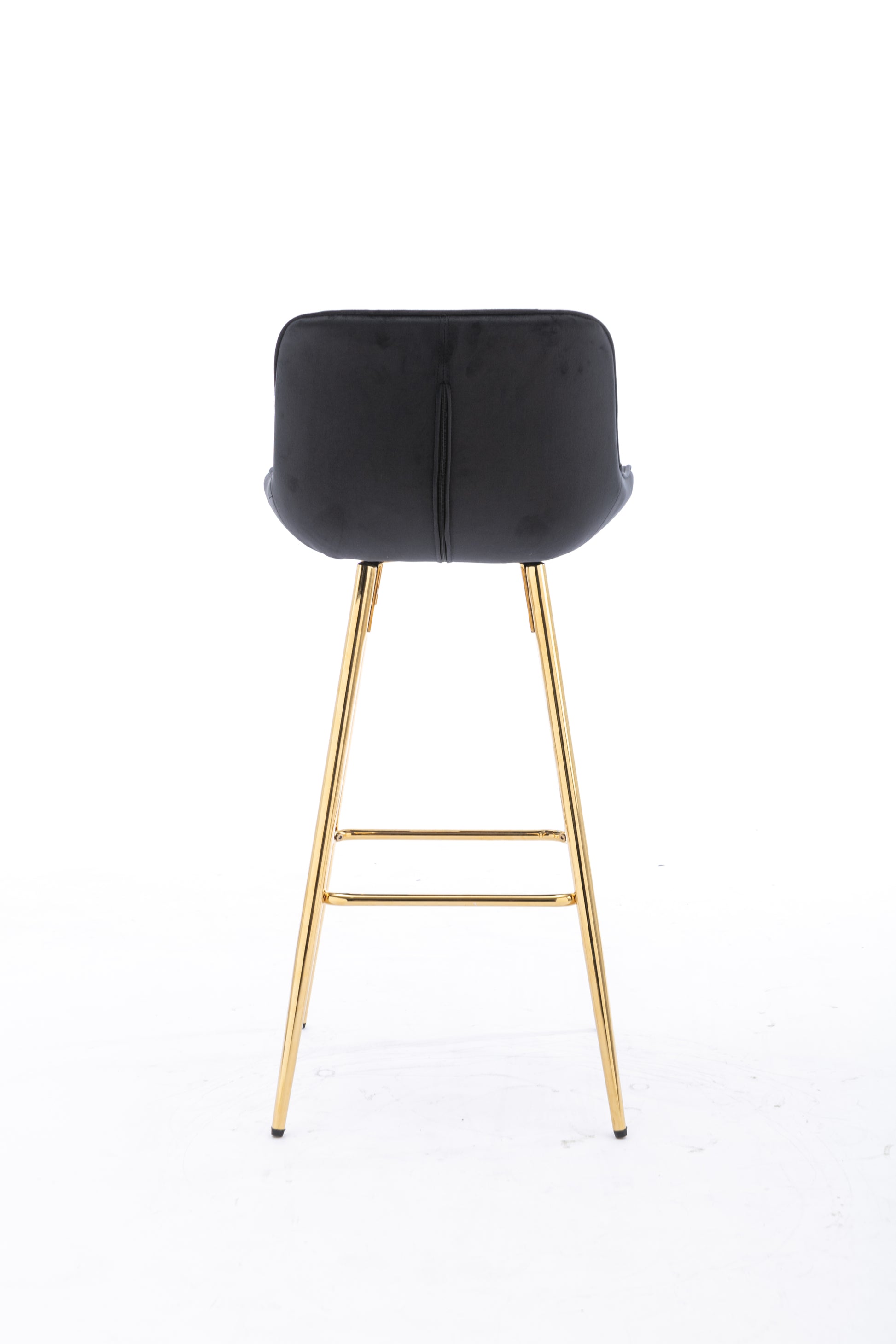 26 Inch Set Of 2 Bar Stools,With Chrome Footrest Velvet Fabric Counter Stool Golden Leg Simple Bar Stool,Black Black Foam Fabric