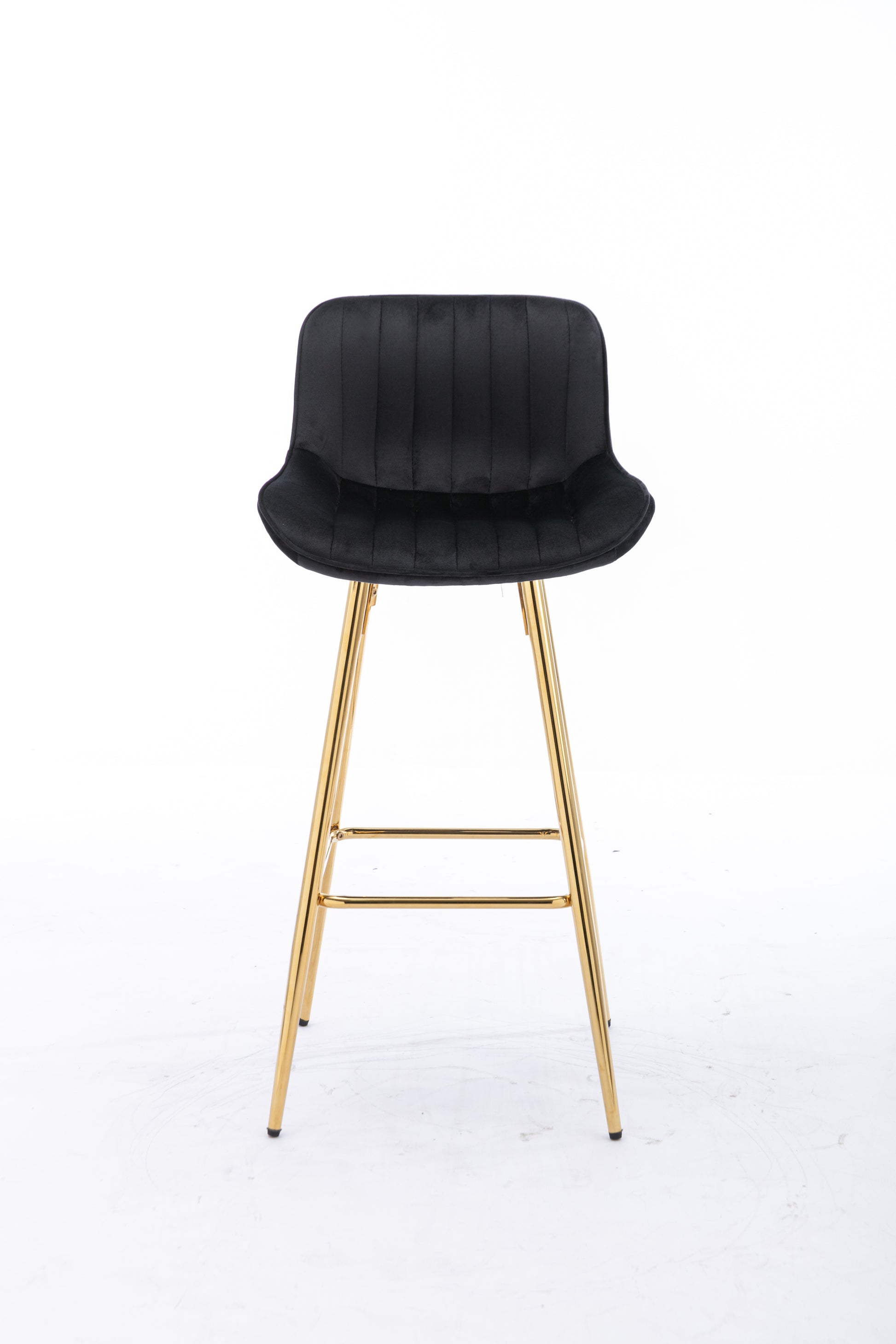 26 Inch Set Of 2 Bar Stools,With Chrome Footrest Velvet Fabric Counter Stool Golden Leg Simple Bar Stool,Black Black Foam Fabric