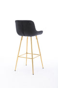 26 Inch Set Of 2 Bar Stools,With Chrome Footrest Velvet Fabric Counter Stool Golden Leg Simple Bar Stool,Black Black Foam Fabric