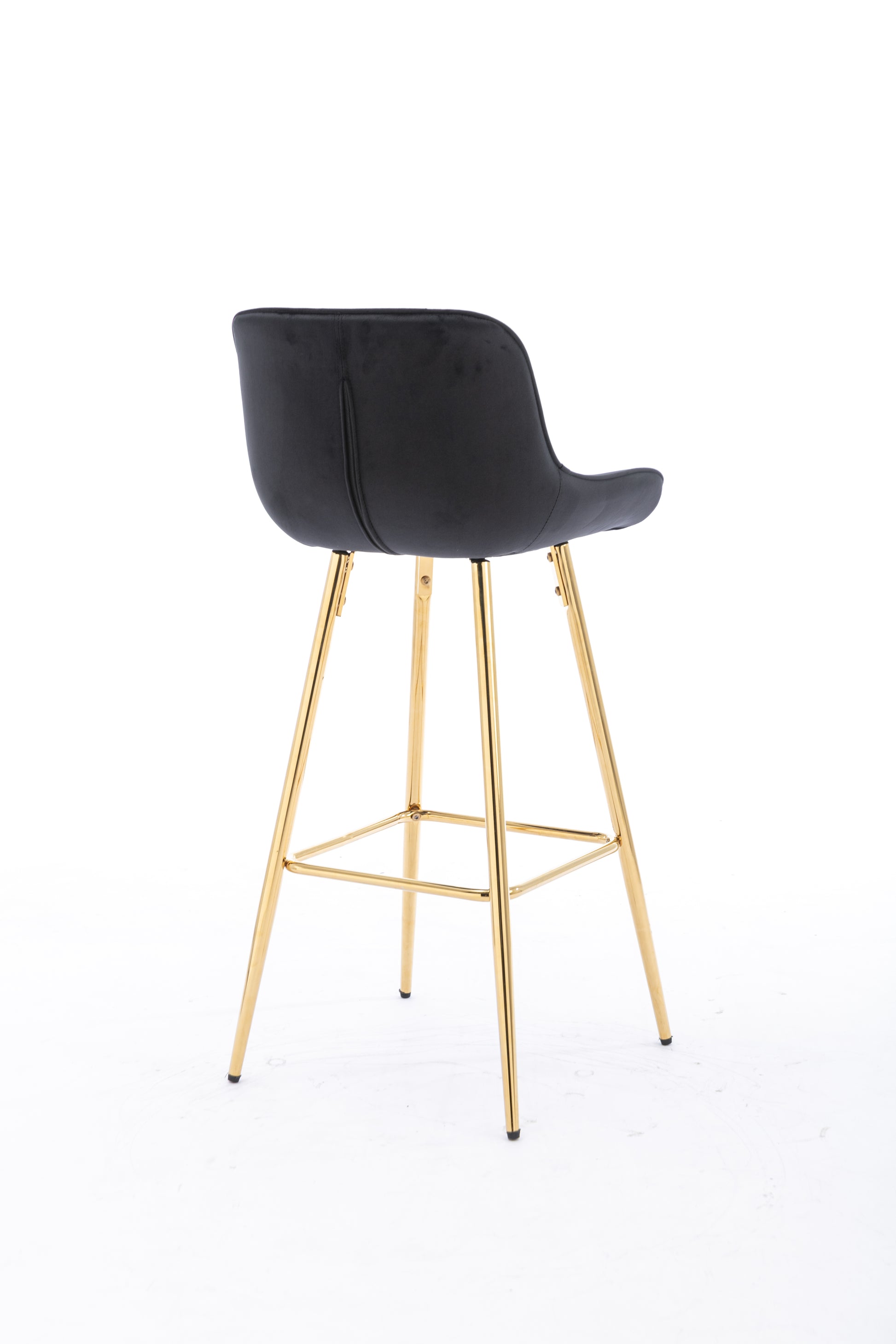 26 Inch Set Of 2 Bar Stools,With Chrome Footrest Velvet Fabric Counter Stool Golden Leg Simple Bar Stool,Black Black Foam Fabric