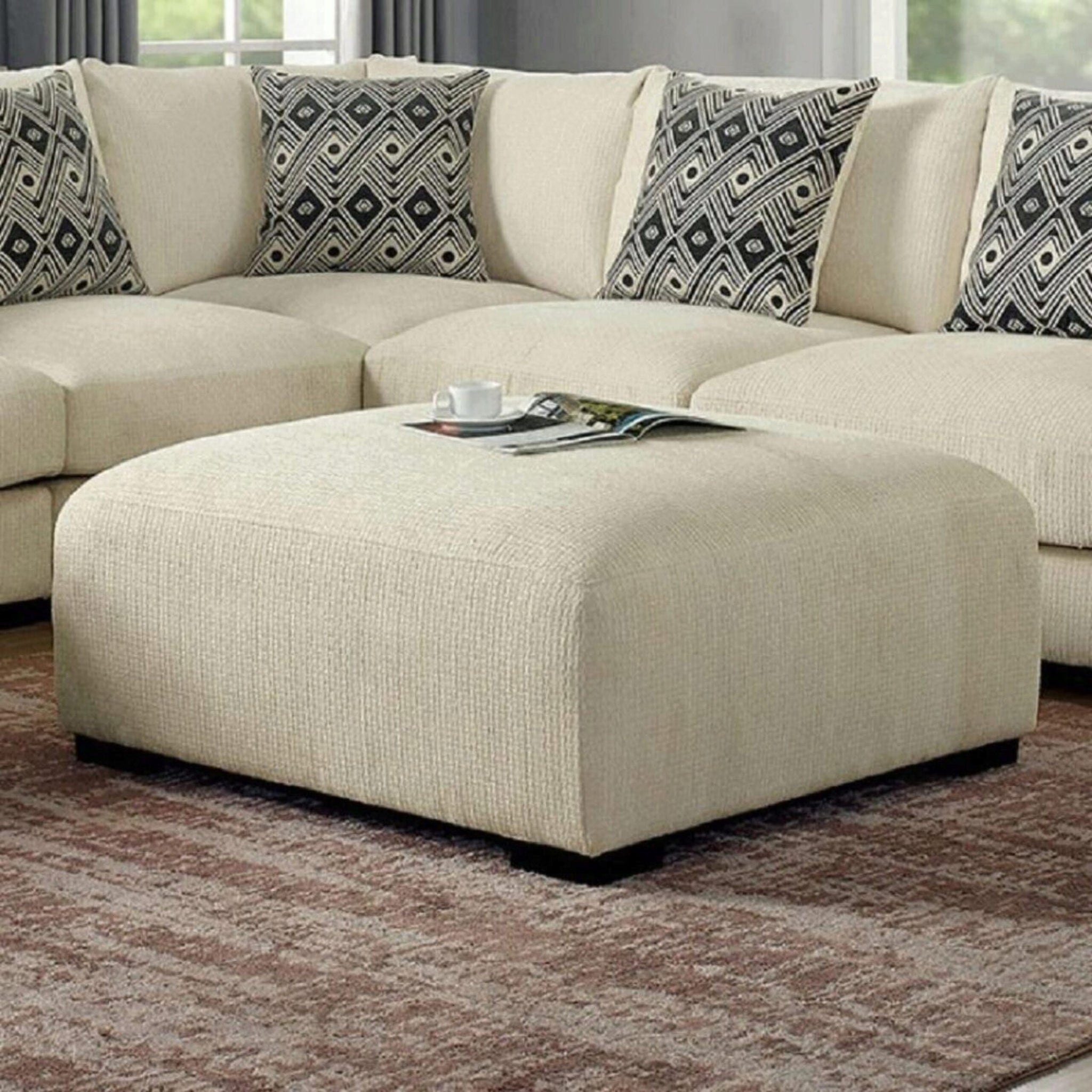 Living Room Lounge Ottoman Beige Chenille Fabric Comfort Cozy Plush Seat Foam Wooden Legs 1Pc Ottoman Only. Beige Chenille Dining Room Grey Contemporary,Modern Square Chenille