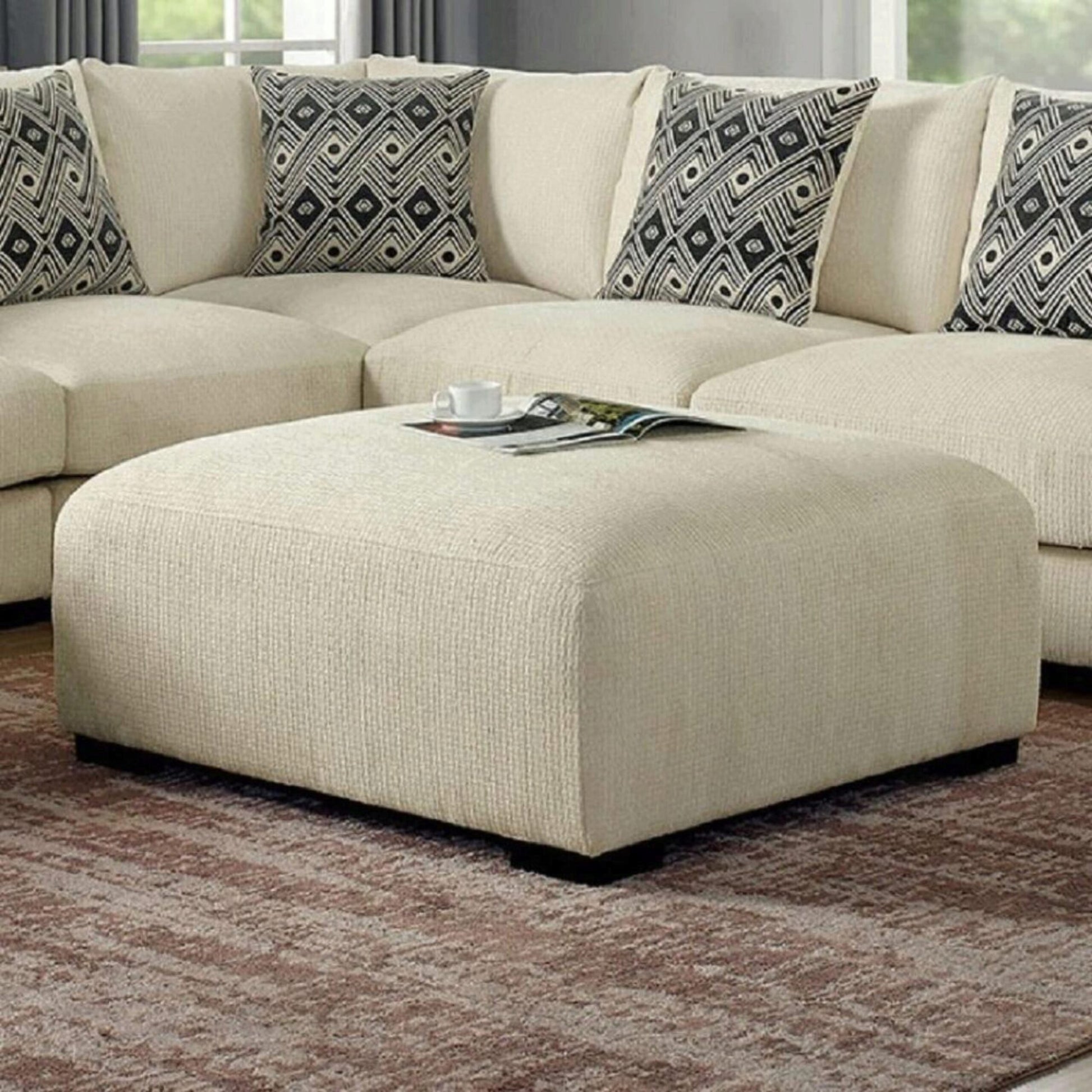Living Room Lounge Ottoman Beige Chenille Fabric Comfort Cozy Plush Seat Foam Wooden Legs 1Pc Ottoman Only. Beige Chenille Dining Room Grey Contemporary,Modern Square Chenille