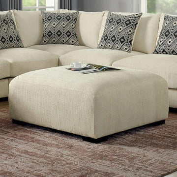 Living Room Lounge Ottoman Beige Chenille Fabric Comfort Cozy Plush Seat Foam Wooden Legs 1Pc Ottoman Only. Beige Chenille Dining Room Grey Contemporary,Modern Square Chenille