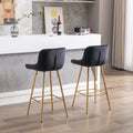 26 Inch Set Of 2 Bar Stools,With Chrome Footrest Velvet Fabric Counter Stool Golden Leg Simple Bar Stool,Black Black Foam Fabric