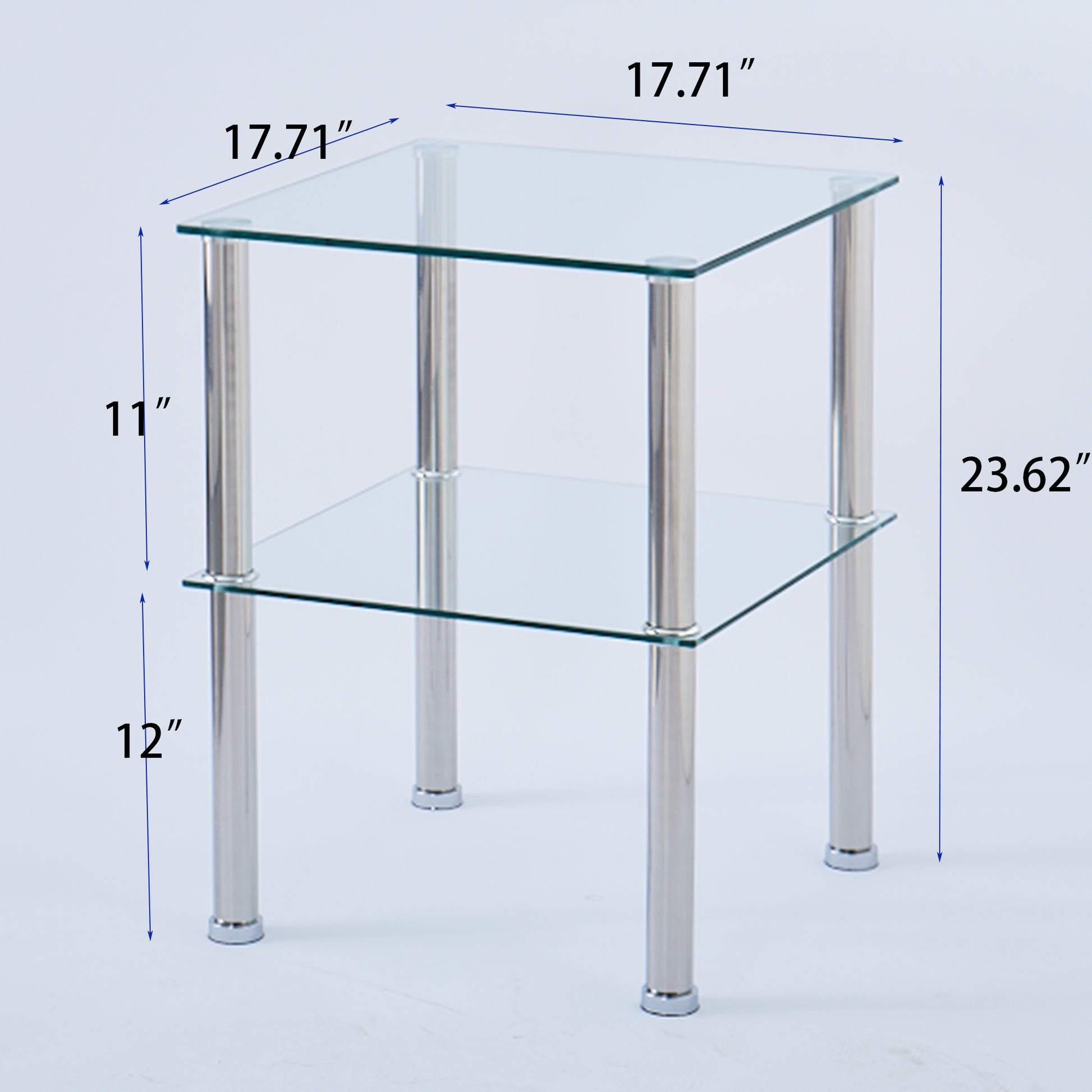 2 Layer Clear Tempered Glass Clear Side&End Table Transparent Glass
