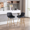 26 Inch Set Of 2 Bar Stools,With Chrome Footrest Velvet Fabric Counter Stool Golden Leg Simple Bar Stool,Black Black Foam Fabric