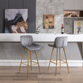 30 Inch Set Of 2 Bar Stools,With Chrome Footrest Velvet Fabric Counter Stool Golden Leg Simple High Bar Stool,Gray Gray Foam Fabric