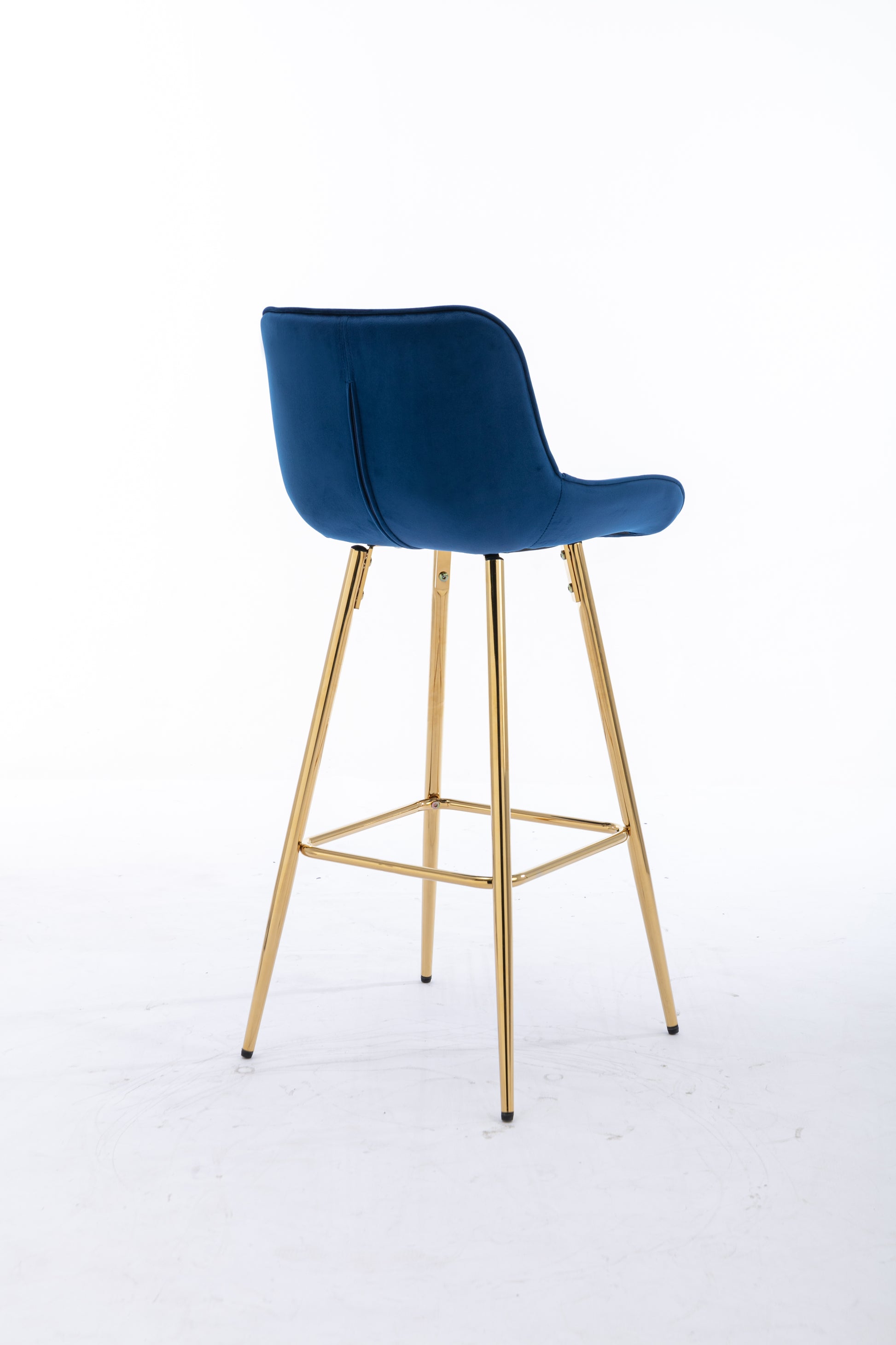 30 Inch Set Of 2 Bar Stools,With Chrome Footrest Velvet Fabric Counter Stool Golden Leg Simple High Bar Stool,Blue Blue Foam Fabric