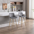30 Inch Set Of 2 Bar Stools,With Chrome Footrest Velvet Fabric Counter Stool Golden Leg Simple High Bar Stool,Gray Gray Foam Fabric