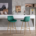30 Inch Set Of 2 Bar Stools,With Chrome Footrest Velvet Fabric Counter Stool Golden Leg Simple High Bar Stool,Green Green Foam Fabric
