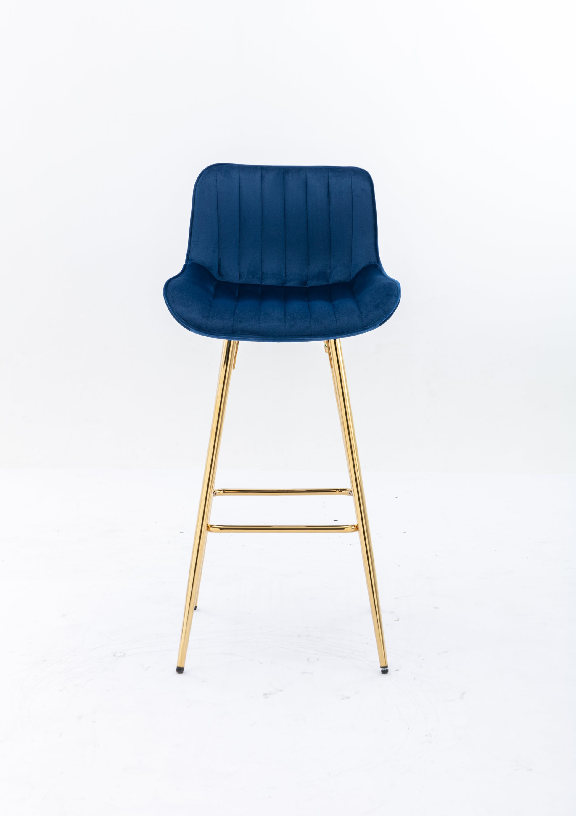 30 Inch Set Of 2 Bar Stools,With Chrome Footrest Velvet Fabric Counter Stool Golden Leg Simple High Bar Stool,Blue Blue Foam Fabric