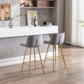 26 Inch Set Of 2 Bar Stools,With Chrome Footrest Velvet Fabric Counter Stool Golden Leg Simple Bar Stool,Gray Gray Foam Fabric