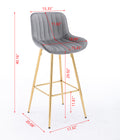 30 Inch Set Of 2 Bar Stools,With Chrome Footrest Velvet Fabric Counter Stool Golden Leg Simple High Bar Stool,Gray Gray Foam Fabric