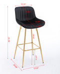 30 Inch Set Of 2 Bar Stools,With Chrome Footrest Velvet Fabric Counter Stool Golden Leg Simple High Bar Stool,Black Black Foam Fabric