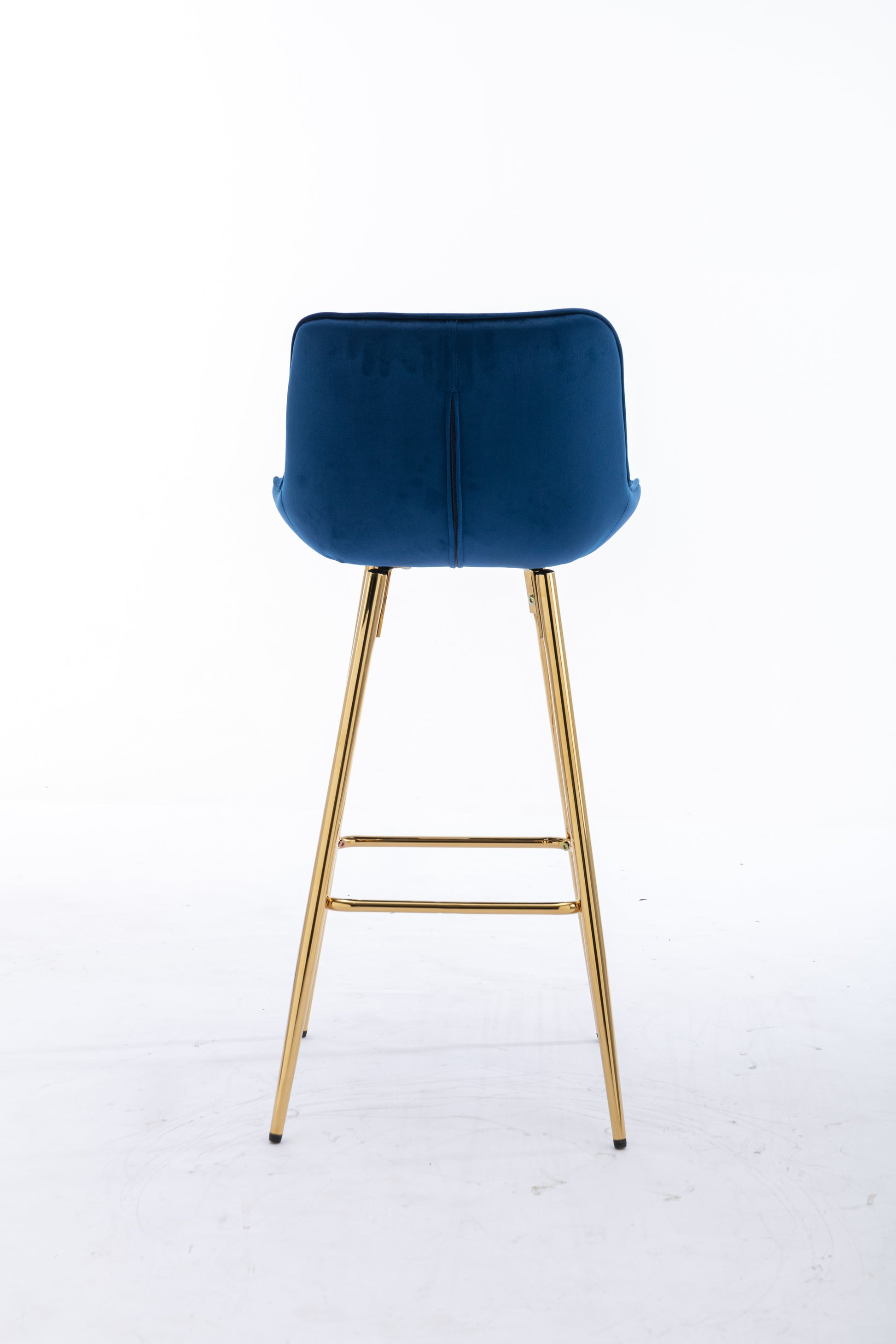 30 Inch Set Of 2 Bar Stools,With Chrome Footrest Velvet Fabric Counter Stool Golden Leg Simple High Bar Stool,Blue Blue Foam Fabric