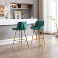 26 Inch Set Of 2 Bar Stools,With Chrome Footrest Velvet Fabric Counter Stool Golden Leg Simple Bar Stool,Green Green Foam Fabric