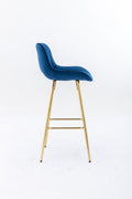 30 Inch Set Of 2 Bar Stools,With Chrome Footrest Velvet Fabric Counter Stool Golden Leg Simple High Bar Stool,Blue Blue Foam Fabric
