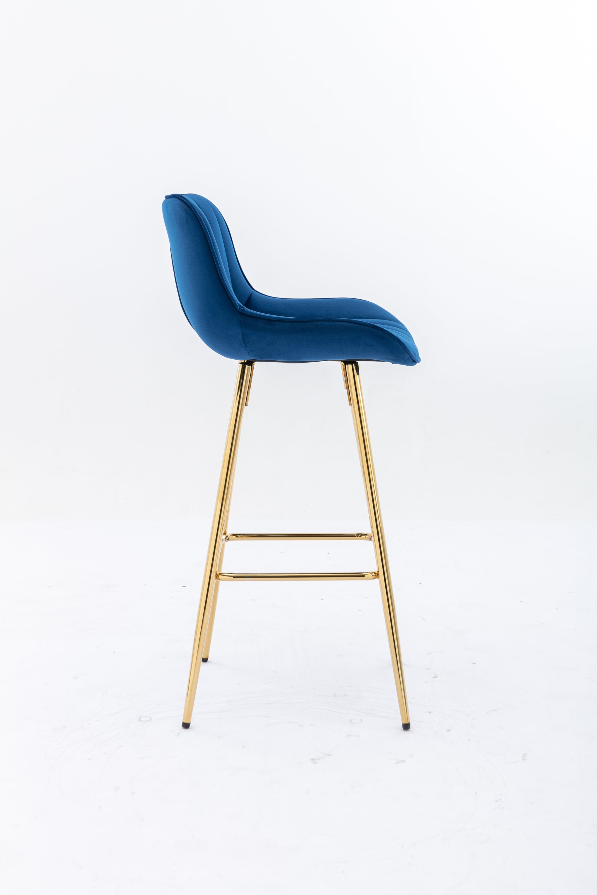 30 Inch Set Of 2 Bar Stools,With Chrome Footrest Velvet Fabric Counter Stool Golden Leg Simple High Bar Stool,Blue Blue Foam Fabric