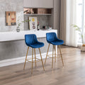 30 Inch Set Of 2 Bar Stools,With Chrome Footrest Velvet Fabric Counter Stool Golden Leg Simple High Bar Stool,Blue Blue Foam Fabric