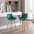 30 Inch Set Of 2 Bar Stools,With Chrome Footrest Velvet Fabric Counter Stool Golden Leg Simple High Bar Stool,Green Green Foam Fabric