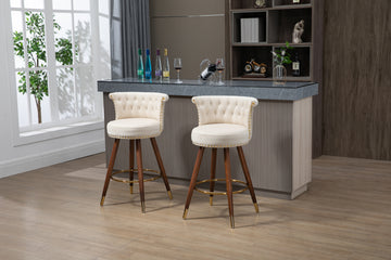 Coolmore Swivel Bar Stools With Backrest Footrest With A Fixed Height Of 360 Degrees Ivory Solid Wood
