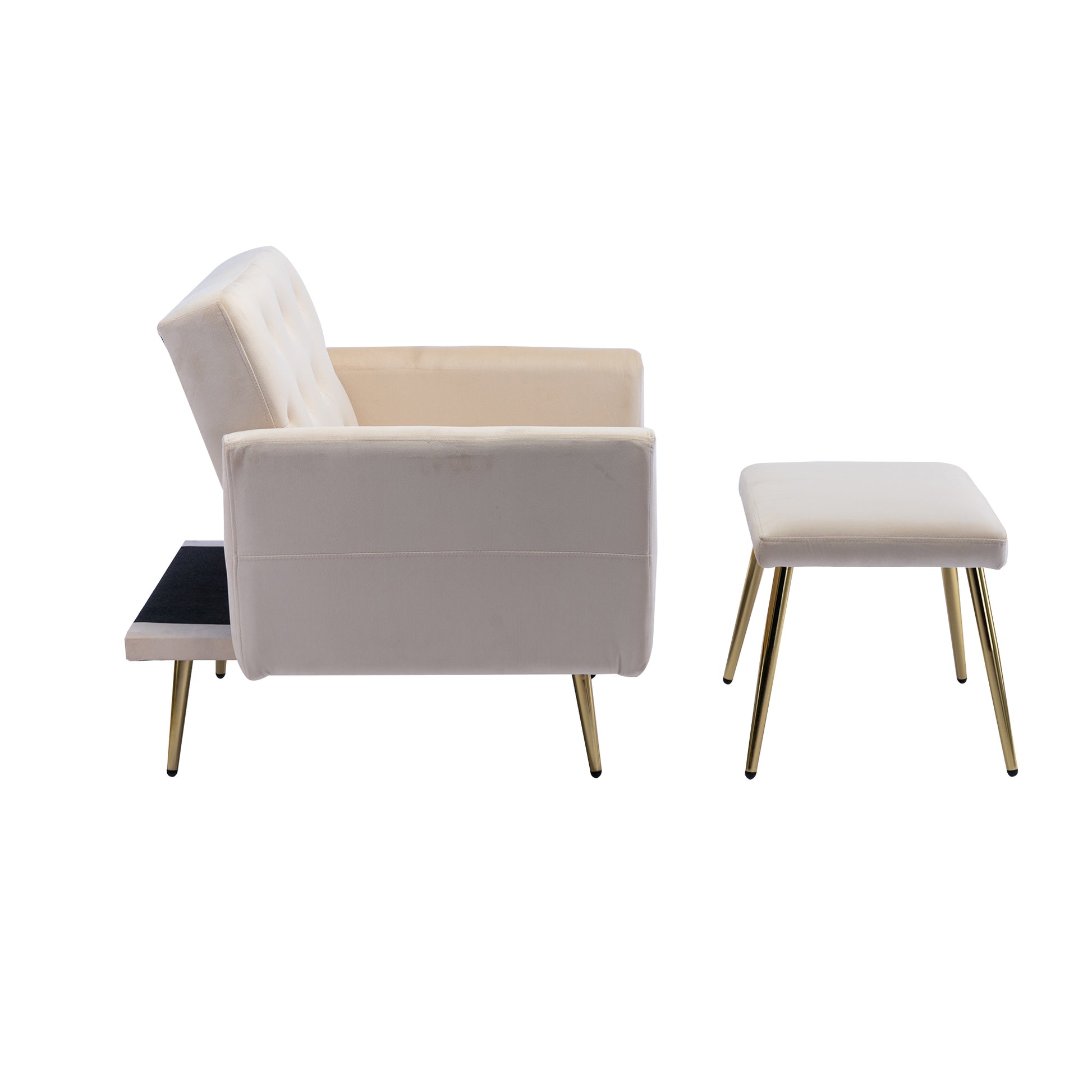 Coolmore Velvet Accent Chair With Adjustable Armrests And Backrest, Button Tufted Lounge Chair, Single Recliner Armchair With Ottoman Beige Metal