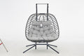 2 Person Wicker Double Swing Chair With Cushion Grey Dark Gray Steel