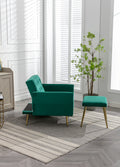 Coolmore Velvet Accent Chair With Adjustable Armrests And Backrest, Button Tufted Lounge Chair, Single Recliner Armchair With Ottoman Green Metal