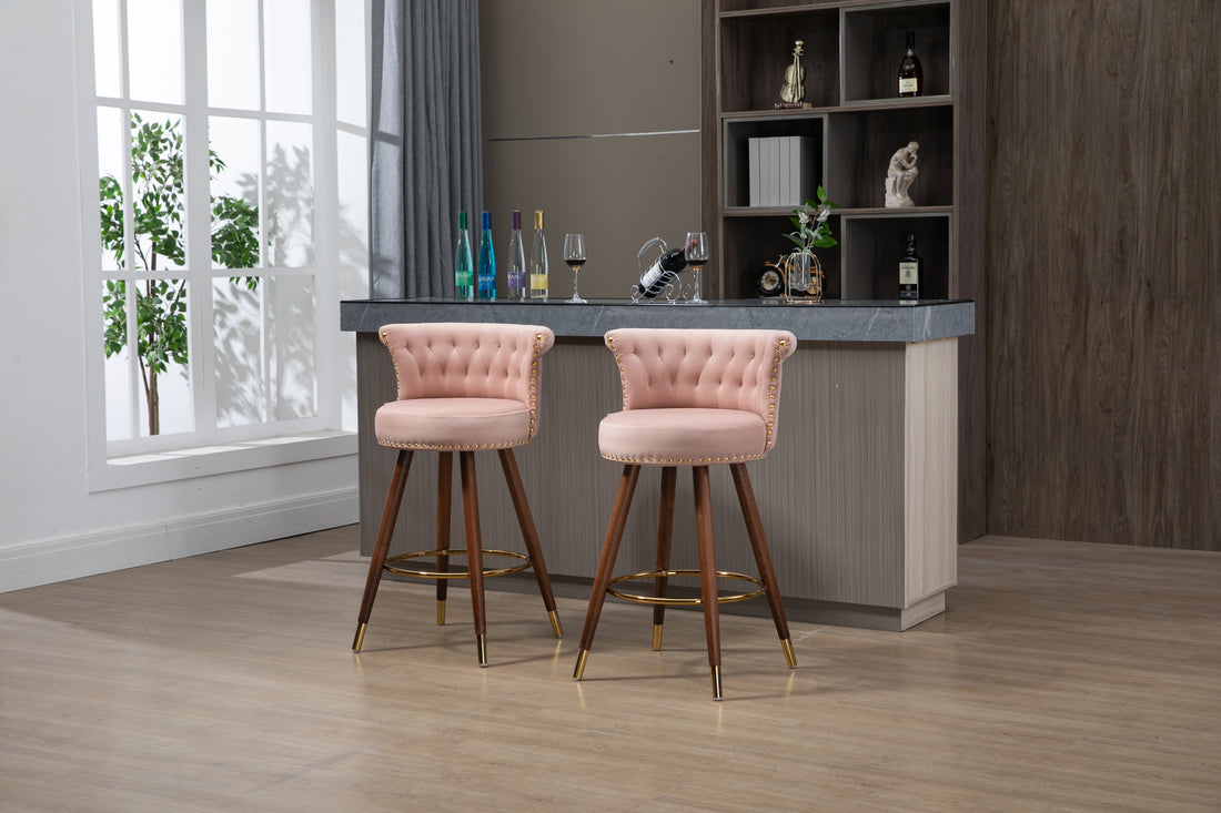 Coolmore Swivel Bar Stools With Backrest Footrest With A Fixed Height Of 360 Degrees Pink Solid Wood