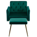 Coolmore Velvet Accent Chair With Adjustable Armrests And Backrest, Button Tufted Lounge Chair, Single Recliner Armchair With Ottoman Green Metal